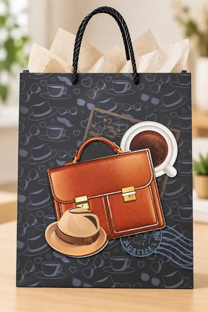 Bolsa regalo gris con estampado retro-2.webp