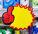 Cartel amarillo de pulgar arriba en estantería-1.webp