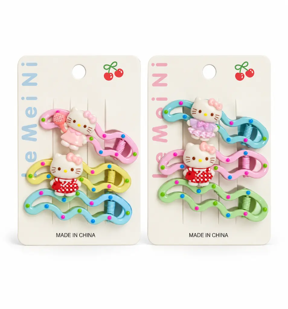 Six wavy hair clips on cream cards.webp