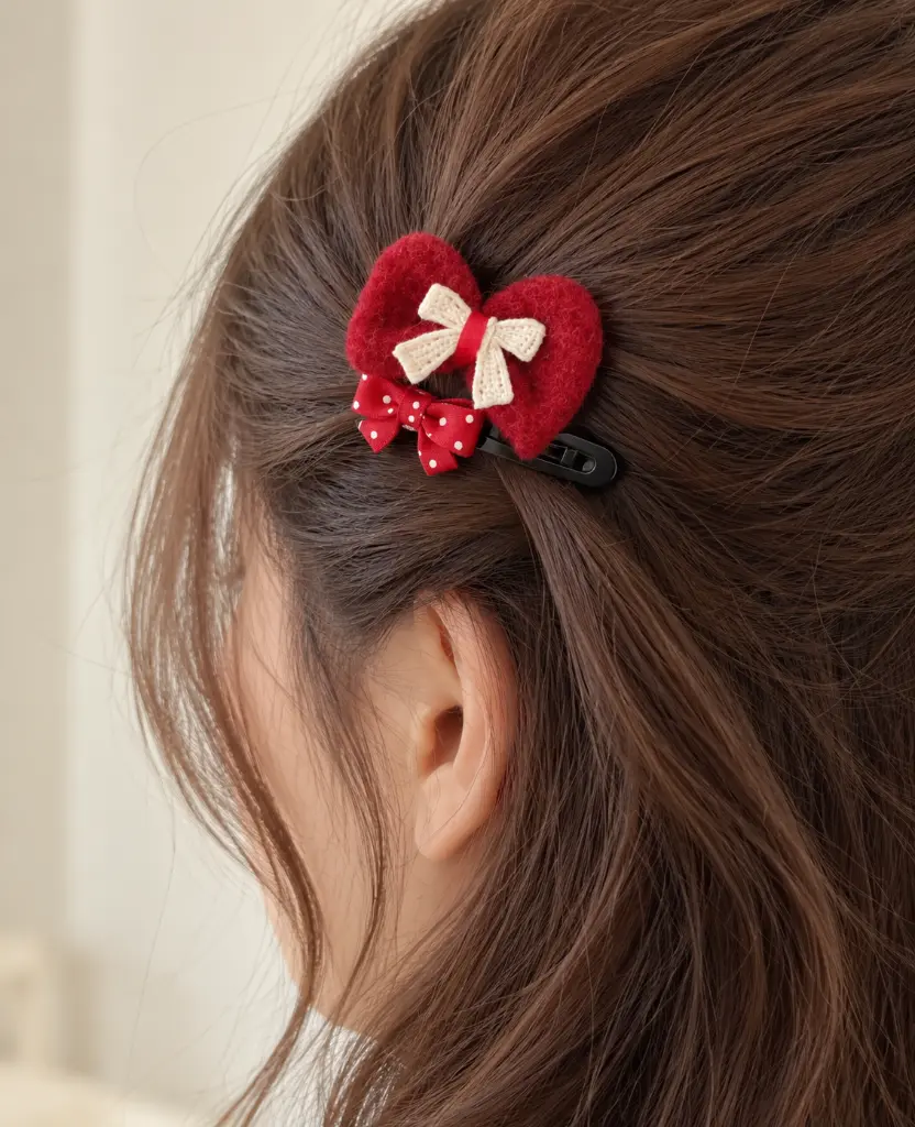 Plush red heart clip with cream bow-2.webp