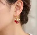 Gold Leaf Earring with Red Beads-2.webp