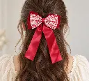 Red satin and gingham hair bow-2.webp