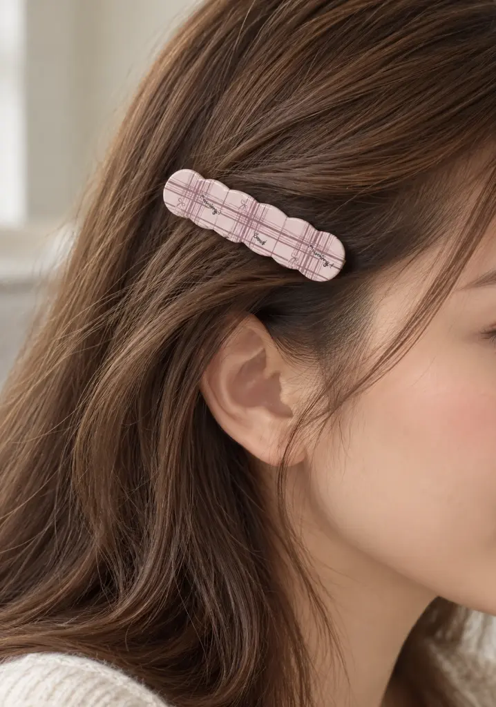 Pasador rosa festoneado en cabello castaño-2.webp