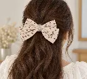 Cream floral rhinestone hair bow-2.webp