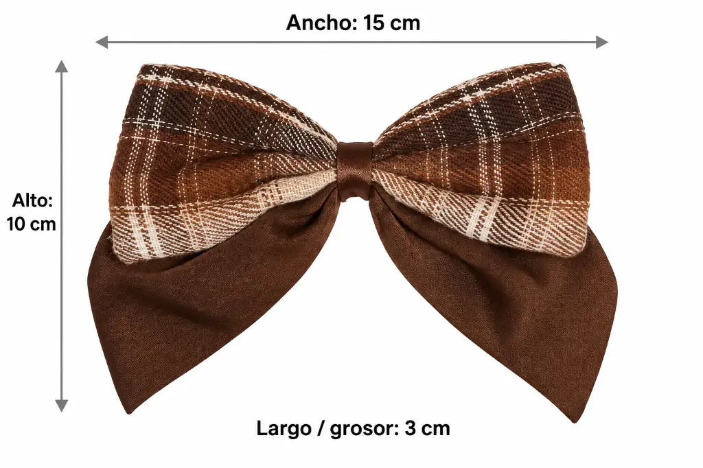Brown plaid bow with measurements-3.webp