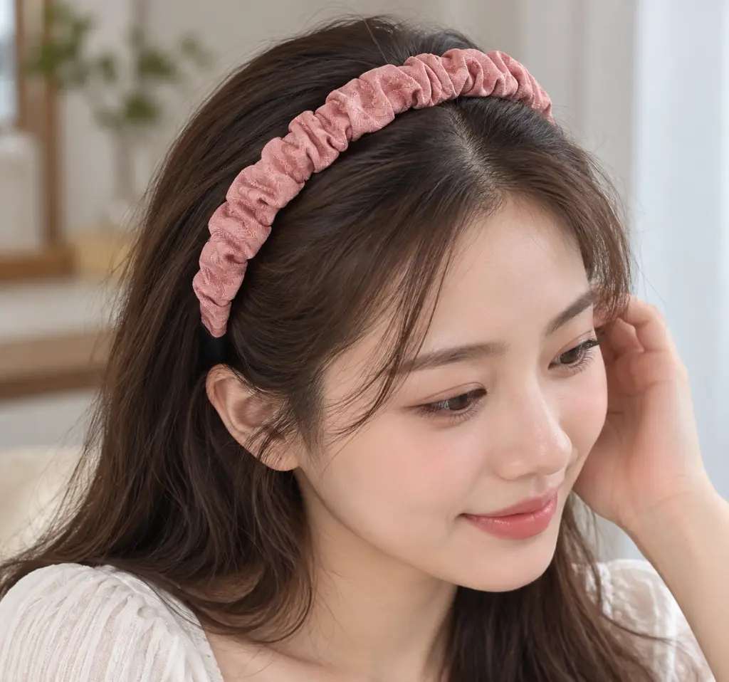 Mujer con diadema rosa empolvado-2.webp