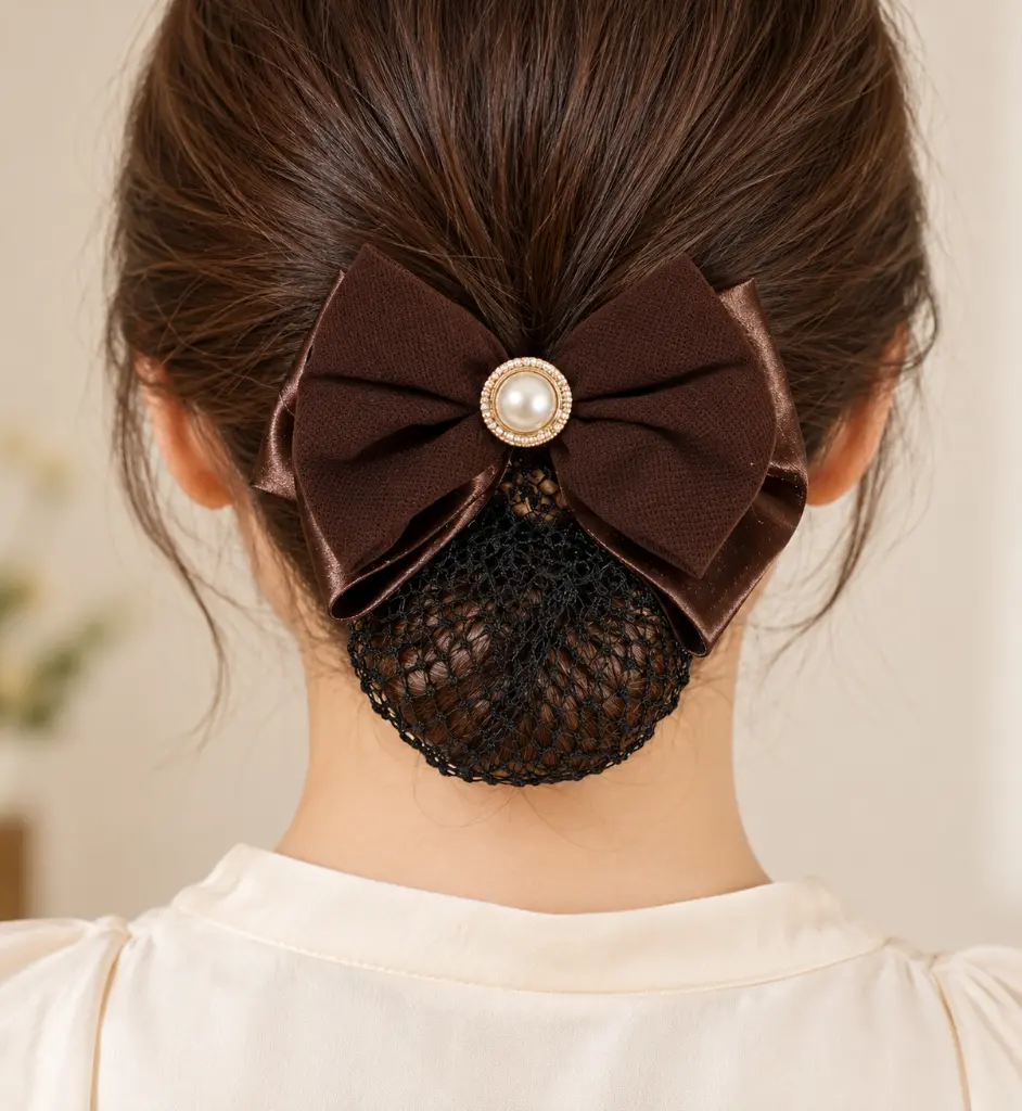 Chocolate brown bow hair net-2.webp