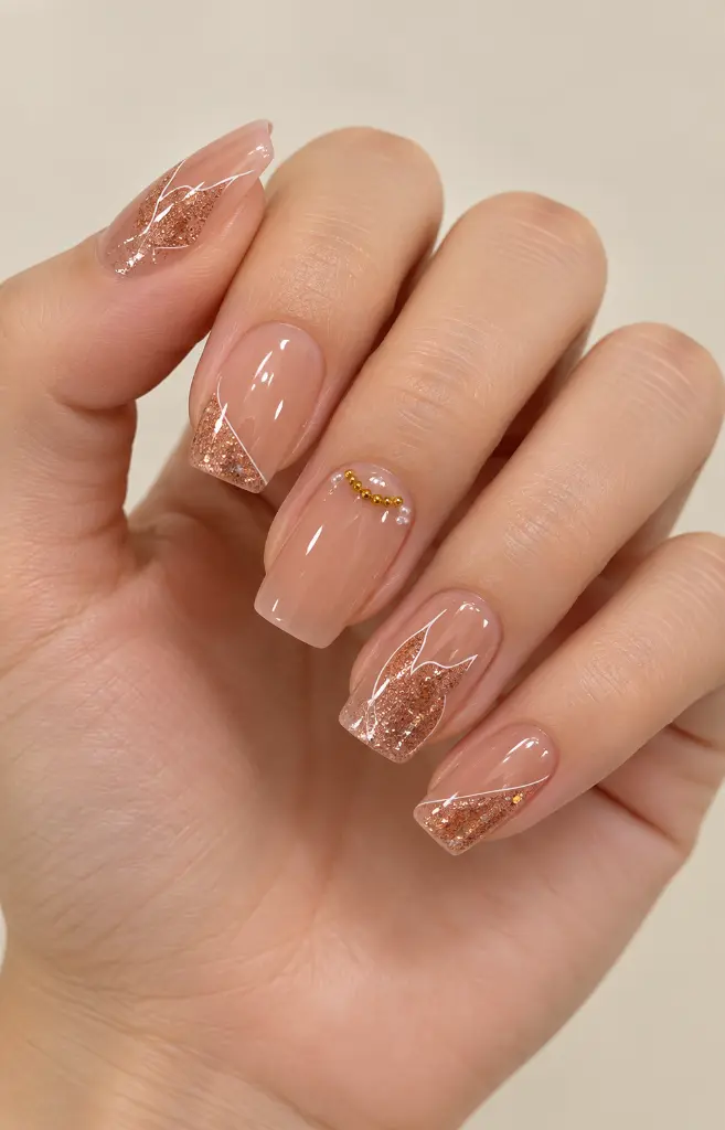 Mano con uñas nude de oro rosa-1.webp