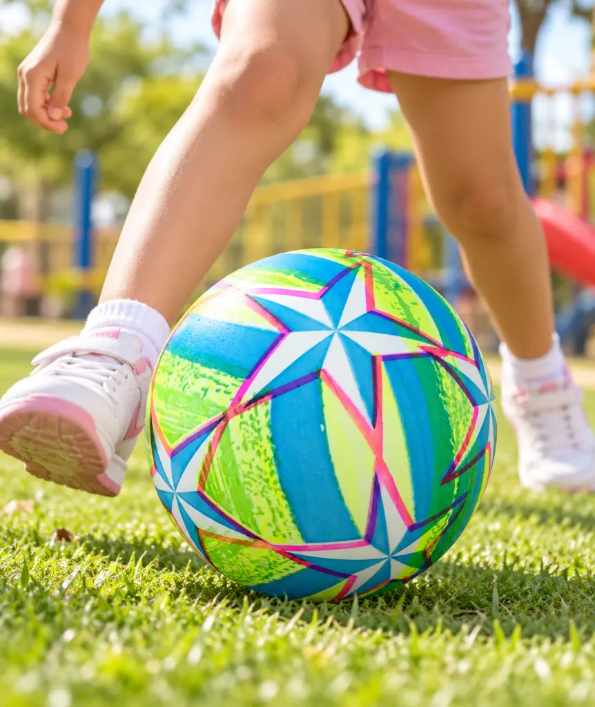 Pelota multicolor en juego infantil-3.webp