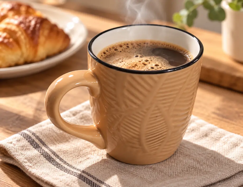 Taza caramelo con café humeante-2.webp