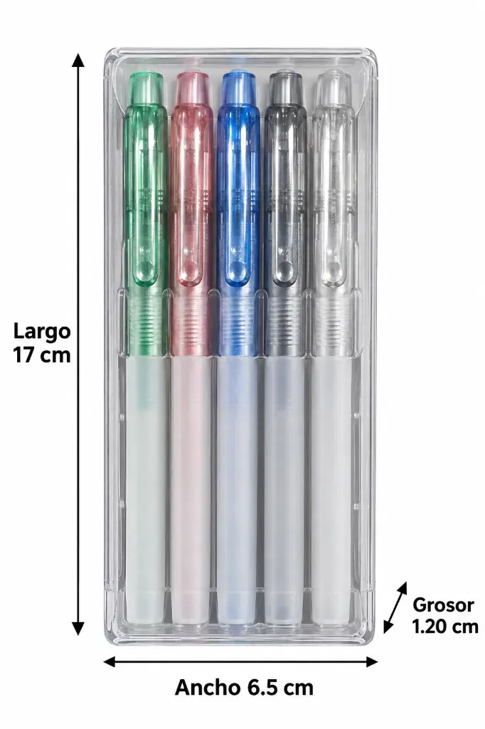 Estuche transparente de cinco lapiceros con medidas-2.webp