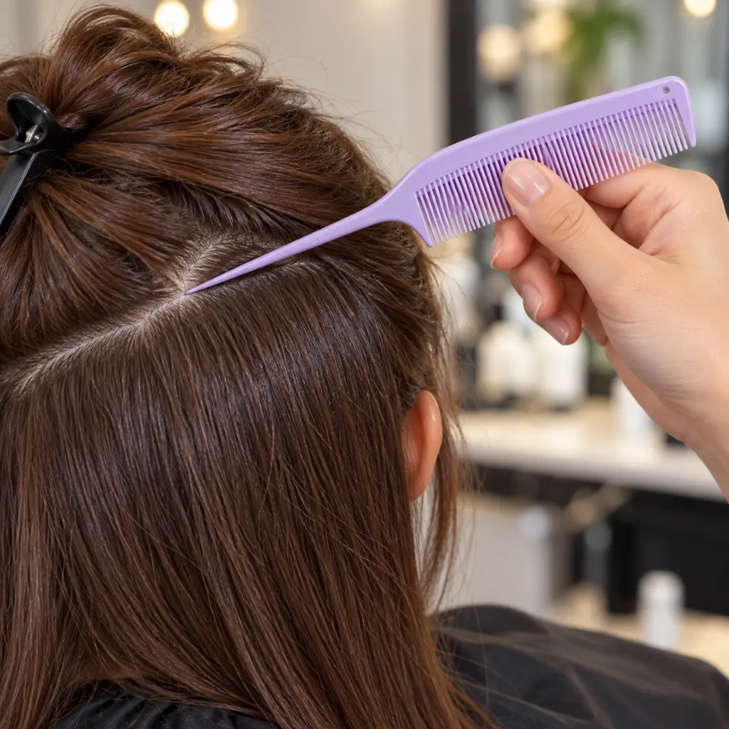 Peine lavanda separando cabello castaño-2.webp