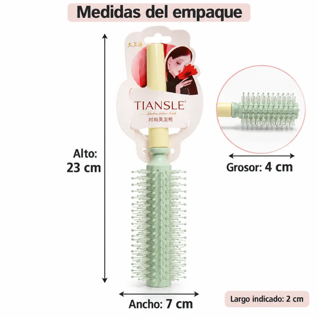 Cepillo redondo verde menta con medidas-3.webp