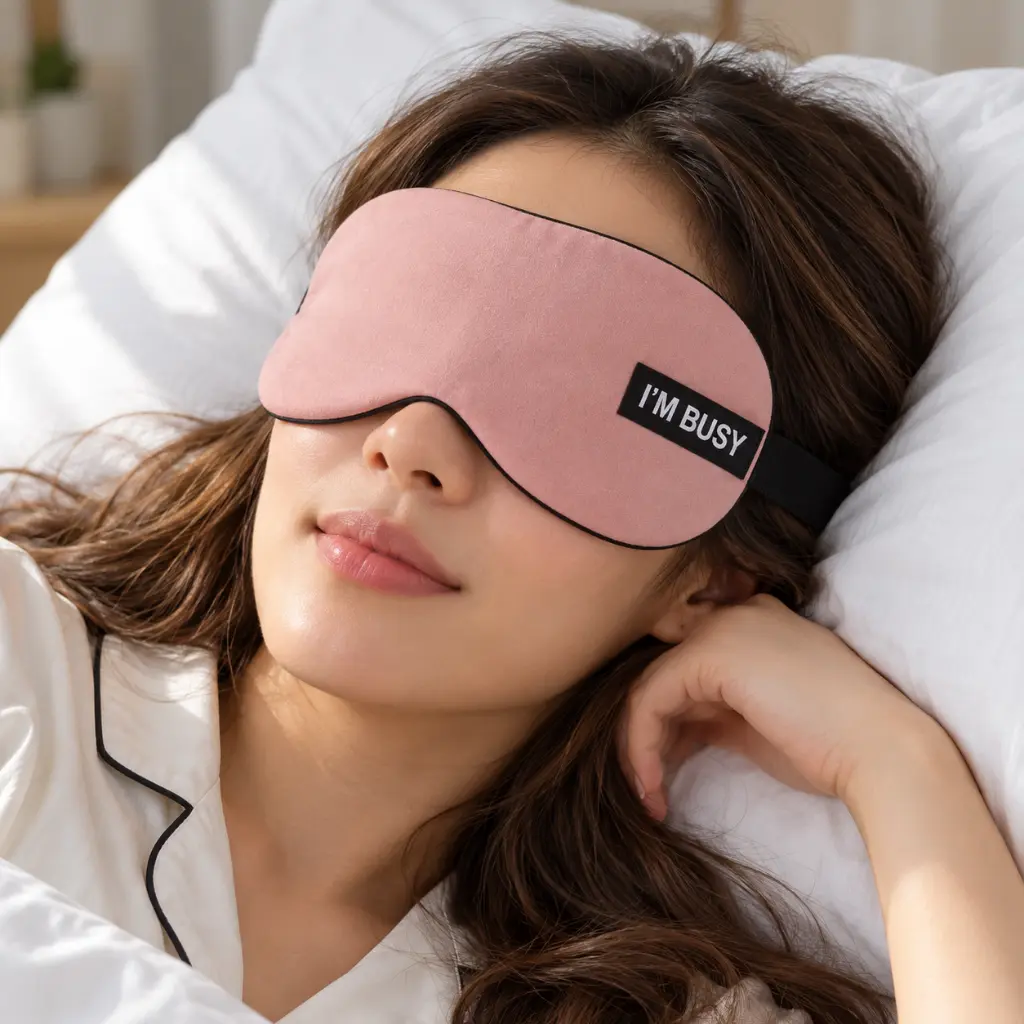 Antifaz rosa I’m Busy sobre almohada-2.webp