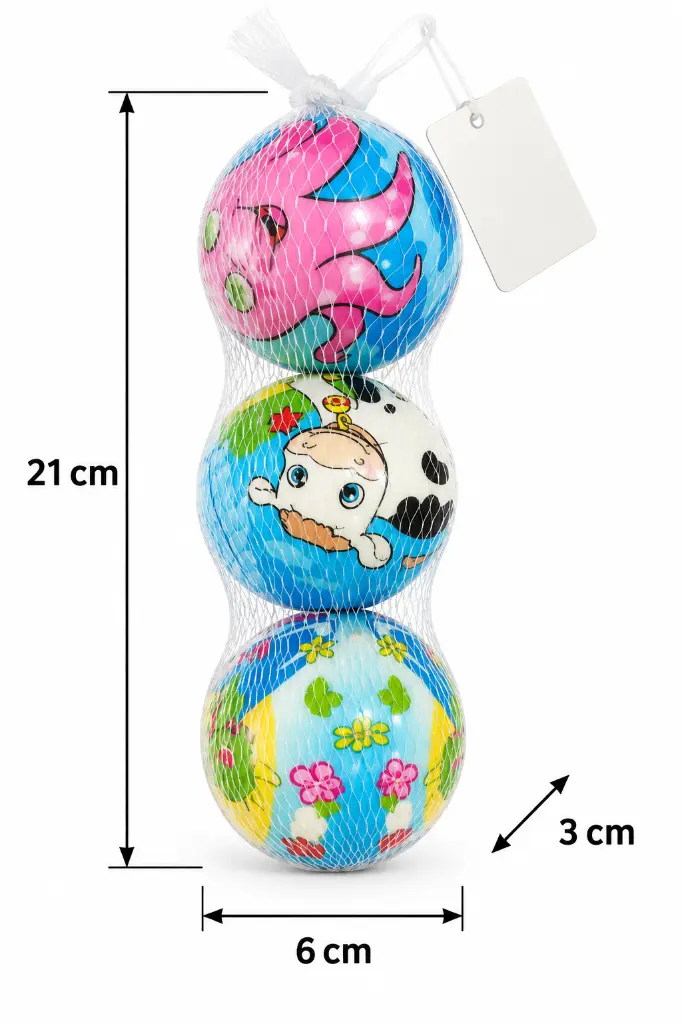 Tres pelotas infantiles en malla con medidas-3.webp