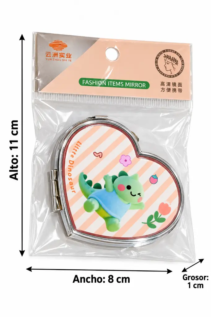 Compacto de corazón plateado con dinosaurio-3.webp