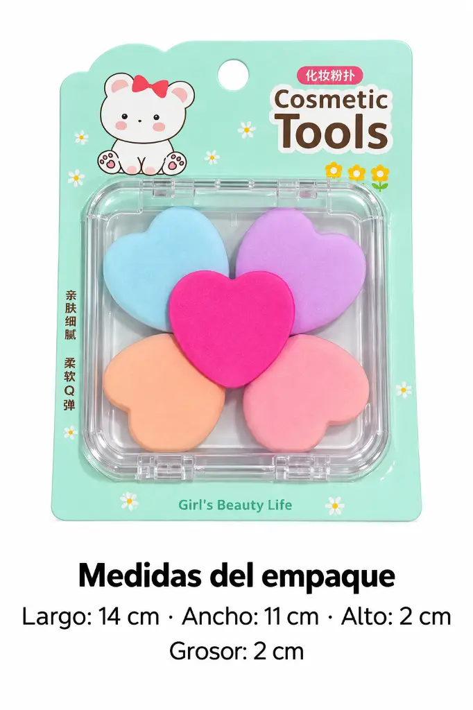 Pack Cosmetic Tools con cinco esponjas corazón-4.webp