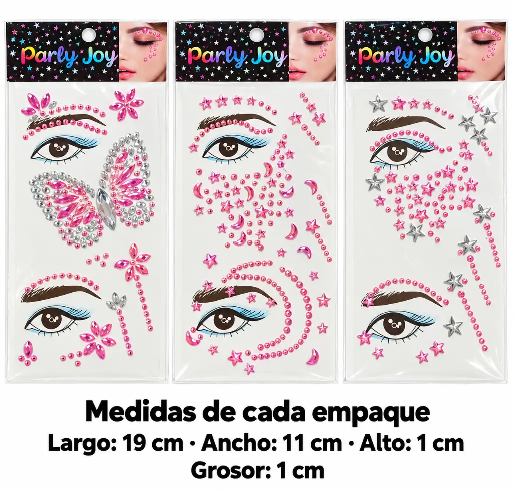 Tres empaques Party Joy con medidas-3.webp