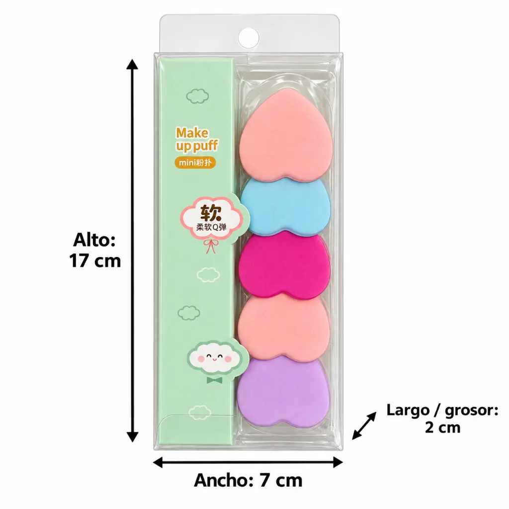 Mintgreen heart makeup puffs with measurements-3.webp