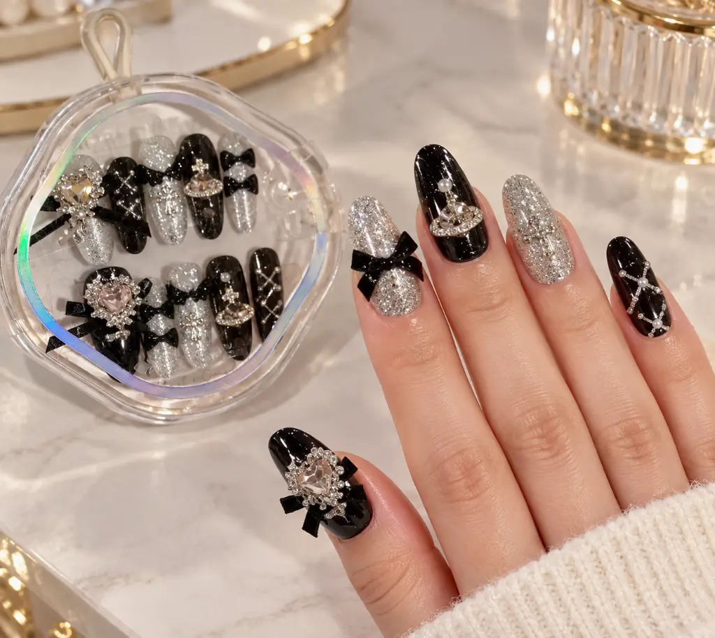 Elegant black and silver nail set-2.webp