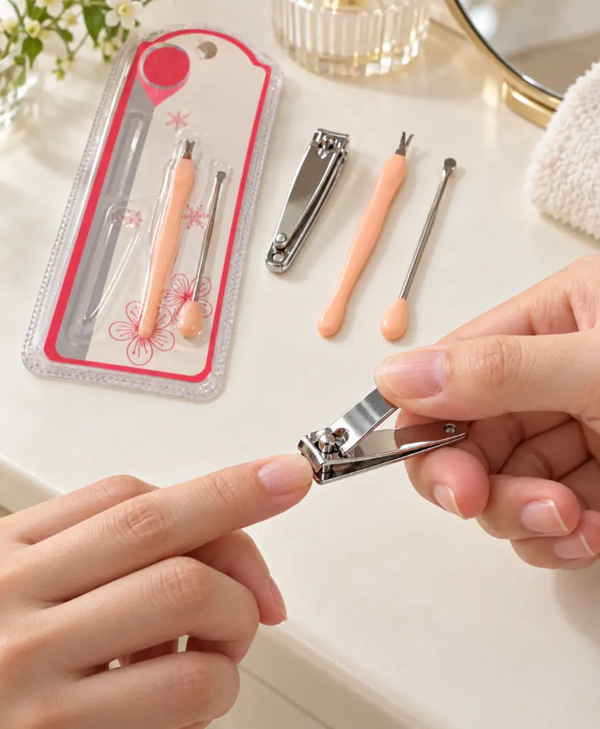 Silver Clipper Manicure Set In Use-2.webp