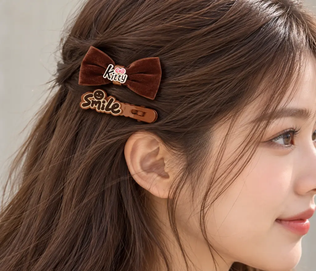 Brown velvet bow and smile barrette-2.webp