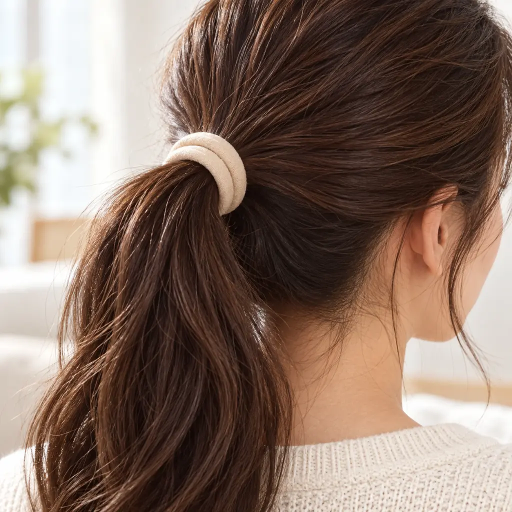 Cream Hair Tie in Ponytail-2 (1).webp