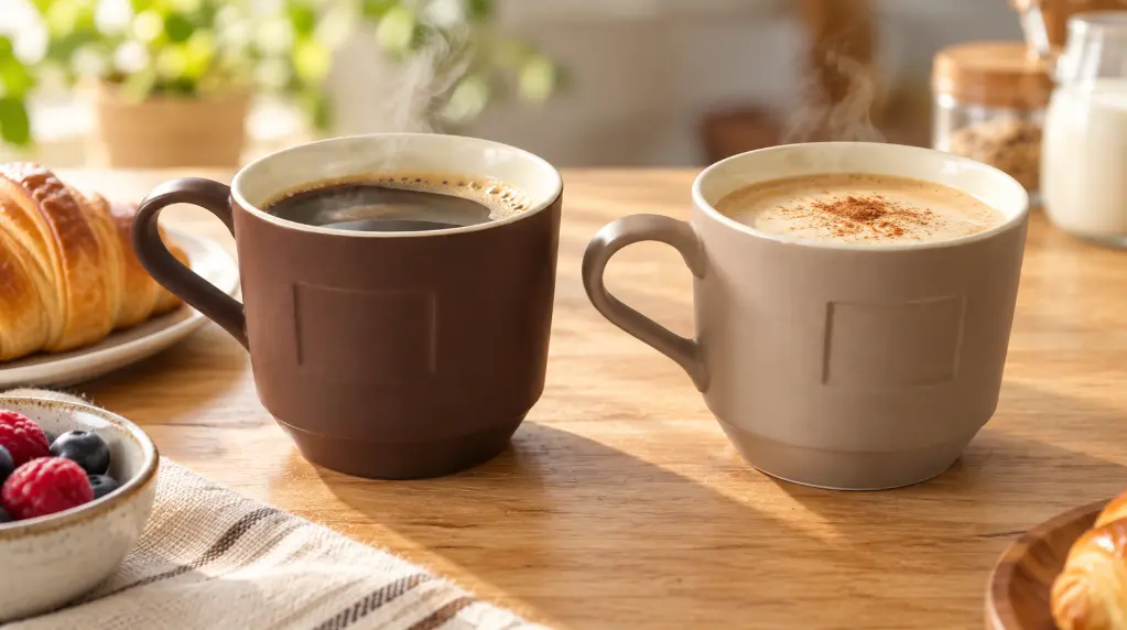 Dos tazas de cerámica en desayuno acogedor-1.webp