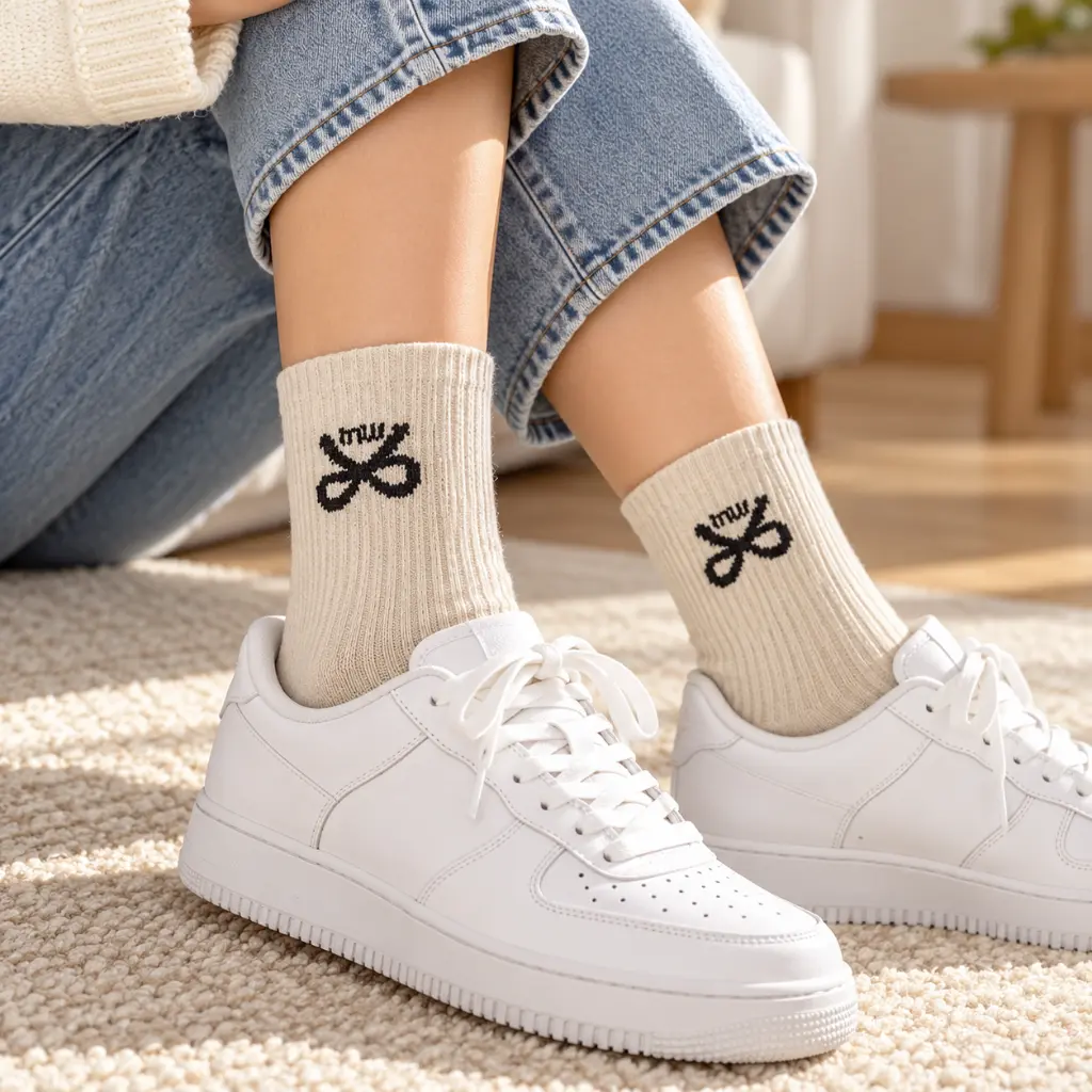 Calcetines crema con lazo negro-2.webp