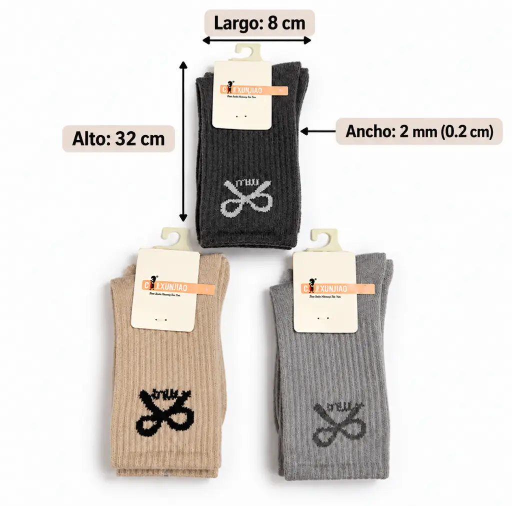 Tres calcetines con medidas precisas.webp