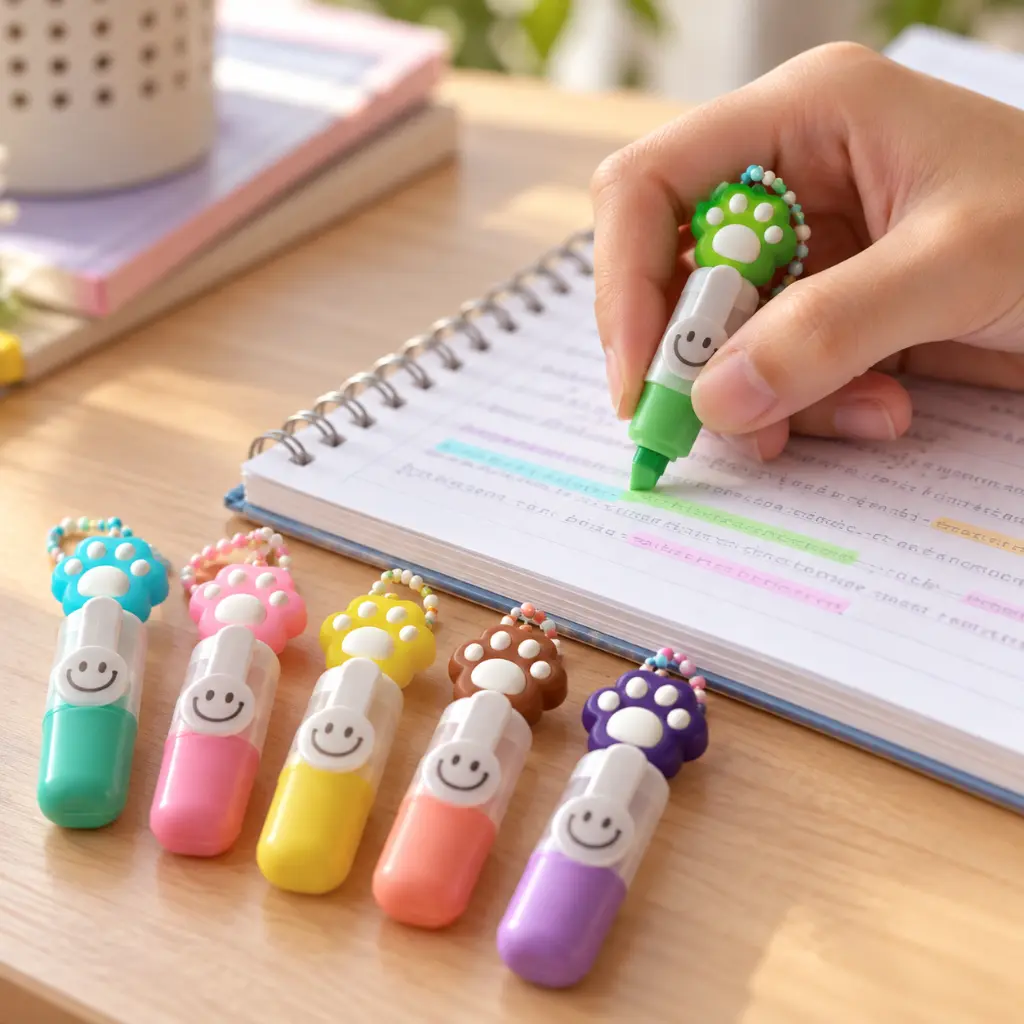 Seis mini resaltadores en escritorio escolar-3.webp