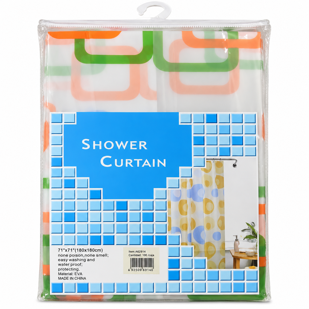 CORTINA DE BAÑO TRASPARENTE  CON FIGURAS
