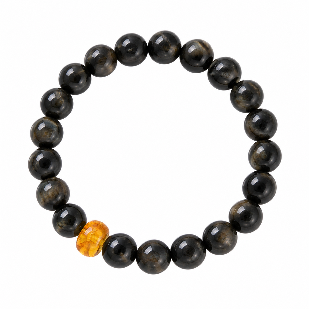 PULSERA COLGANTE DE CAJA CUADRADA CON CUENTAS NEGRAS