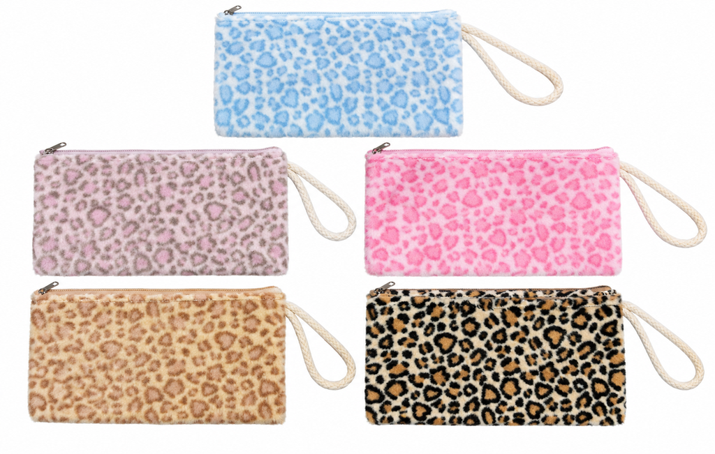 BOLSO DE MÓVIL CON ESTAMPADO DE LEOPARDO DE PELUCHE (DE MANO)