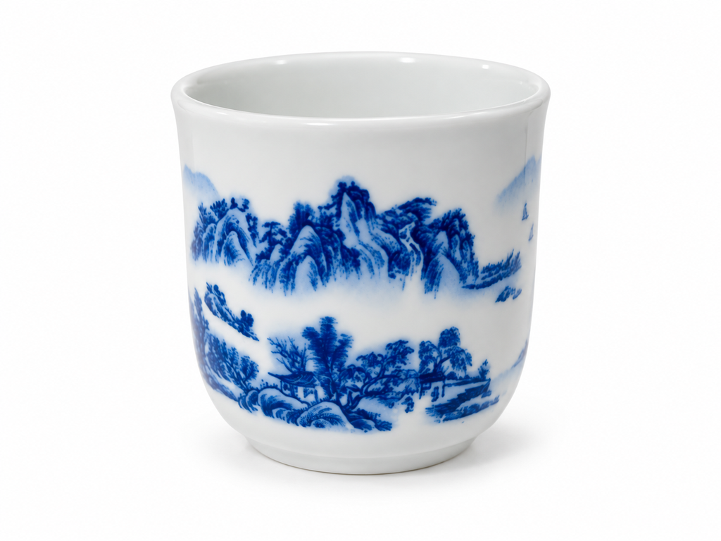 TAZA CERÁMICA AZUL Y BLANCA DE BORDE PLANO (ALEATORIO)