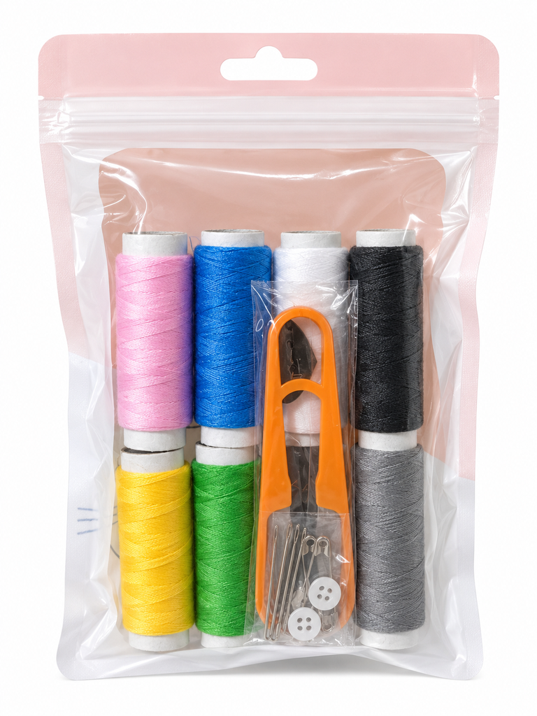 SET DE HILOS DE OCHO COLORES EN BOLSA + TIJERAS DE HILO (30)