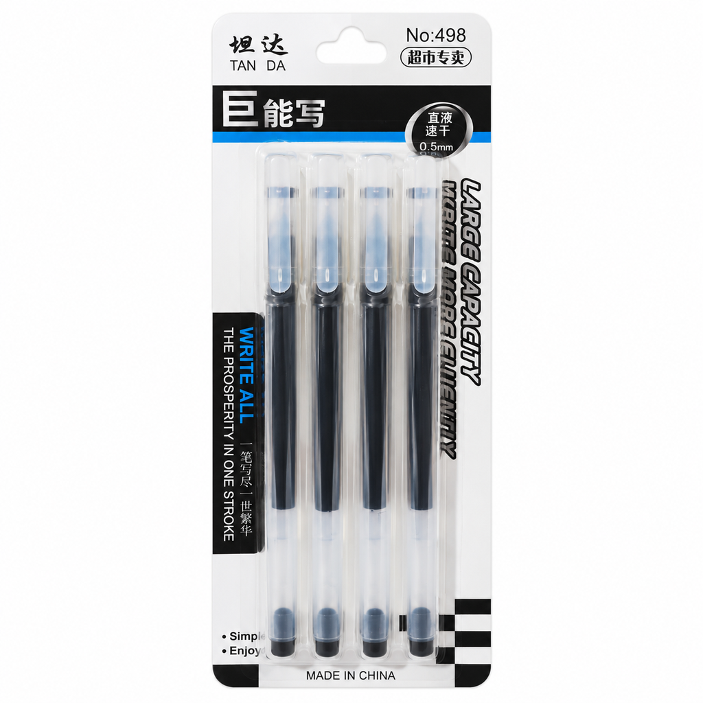 BOLÍGRAFO DE TINTA NEGRA DE GRAN CAPACIDAD HENGDA, 4 UNIDADES