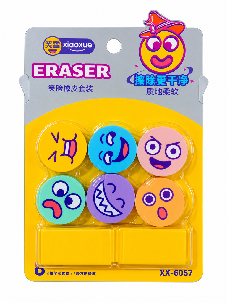 XX-6057 SET DE GOMAS DE BORRAR CON CARITA SONRIENTE