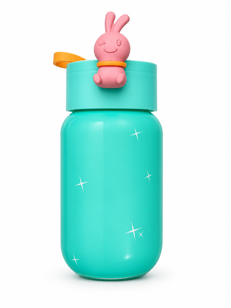 TAZA DE VIDRIO DE CONEJITO BRILLANTE Y COLORIDO (320ML)