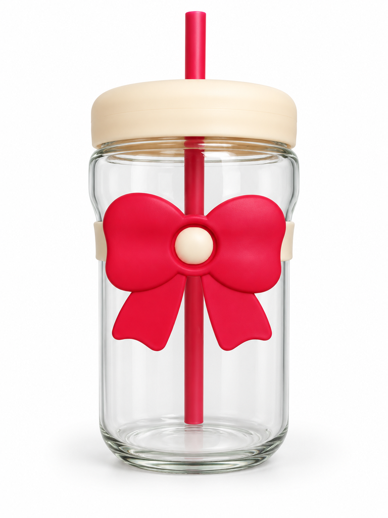 VASO DE VIDRIO CON PAJILLA Y LAZO DE QUANMING (450ML)
