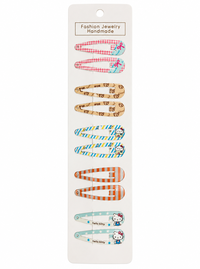 SET DE 5 PARES DE CLIPS BB CON ESTAMPADO DE DIBUJOS ANIMADOS EN BOLSA