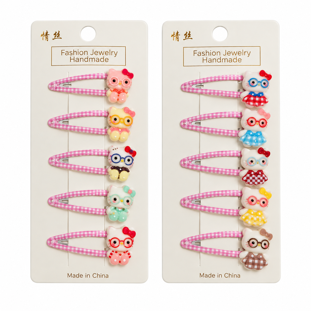 SET DE 5 CLIPS BB CON ACCESORIOS Y ESTAMPADO DE DIBUJOS ANIMADOS EN CAJA