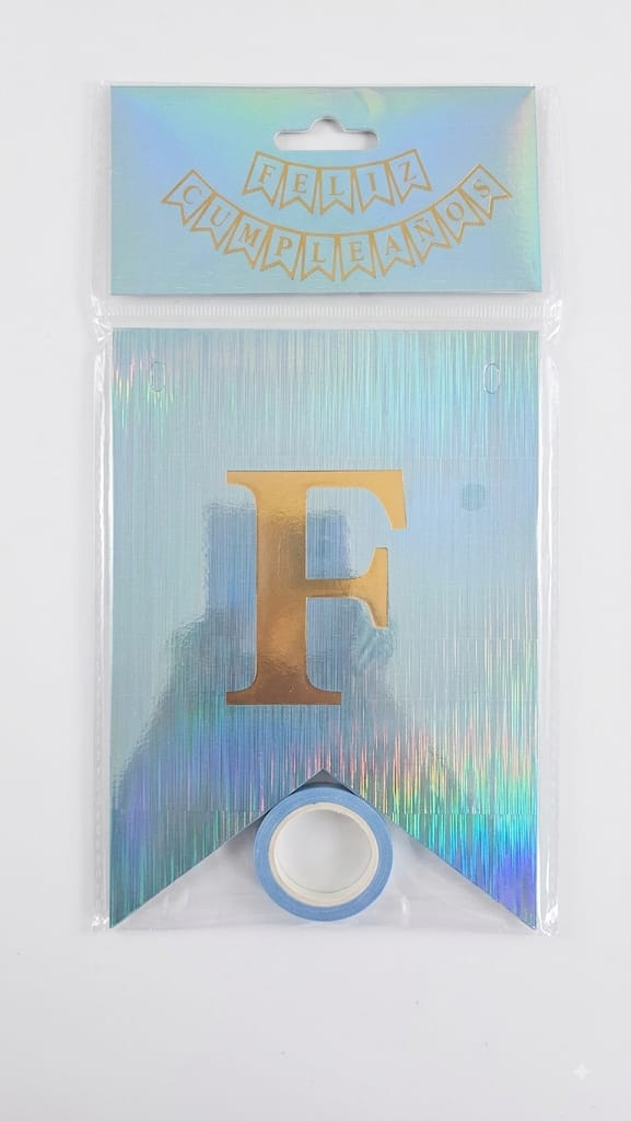 BANDERIN DE FELIZ CUMPLEAÑOS CON RAYAS HOLOGRAFICAS