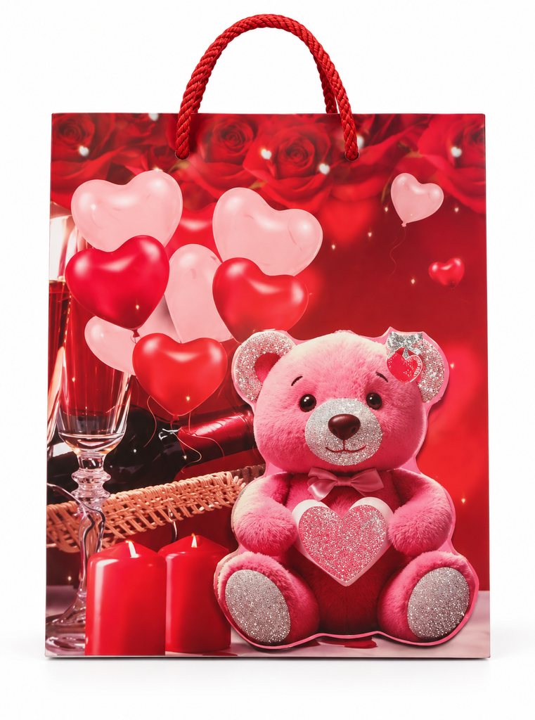 BOLSA DE REGALO DISEÑO DE CORAZON Y OSO 18*23*10(A49466)